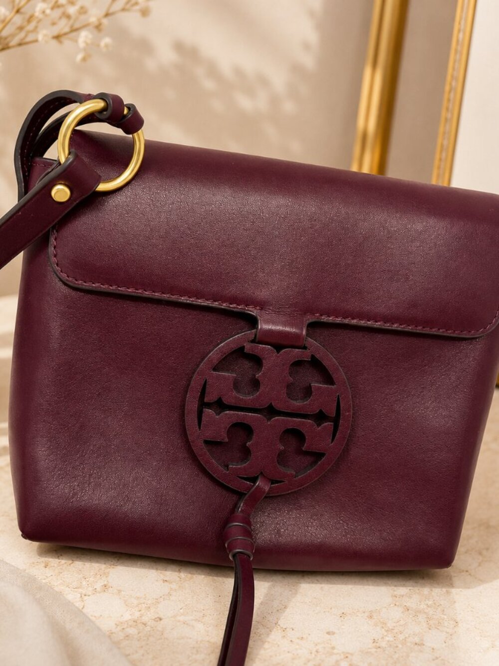 Tory Burch Miller Logo Leather Crossbody Bag in Port